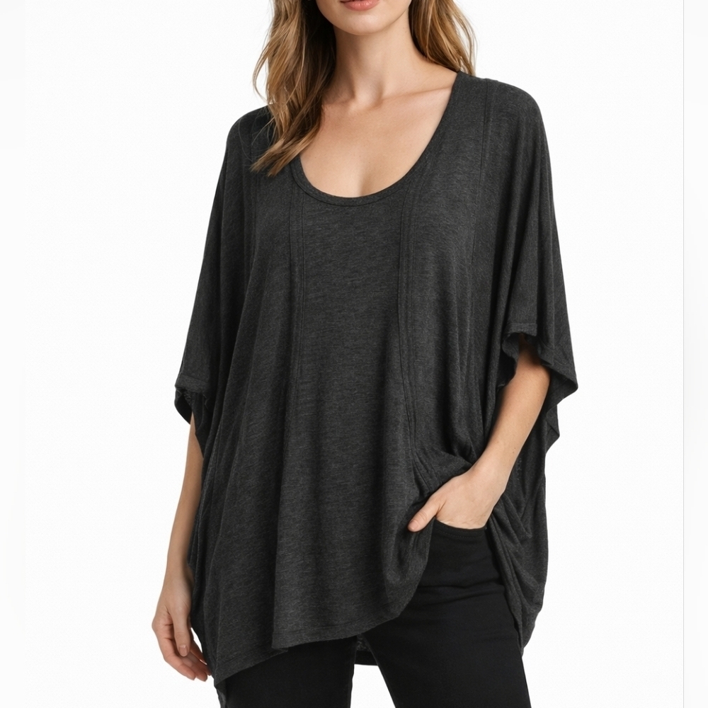 Vivienne Tam Charcoal Draped Tunic Top Oversized Batwing Stretch Sz M